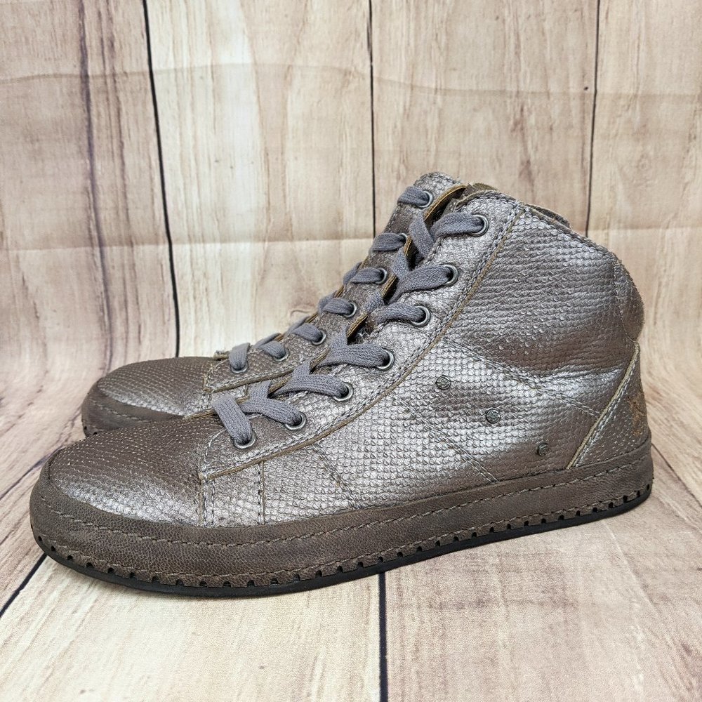 OTBT Round Trip High Top Sneaker Leather Snakeskin Metallic Gray Pewter